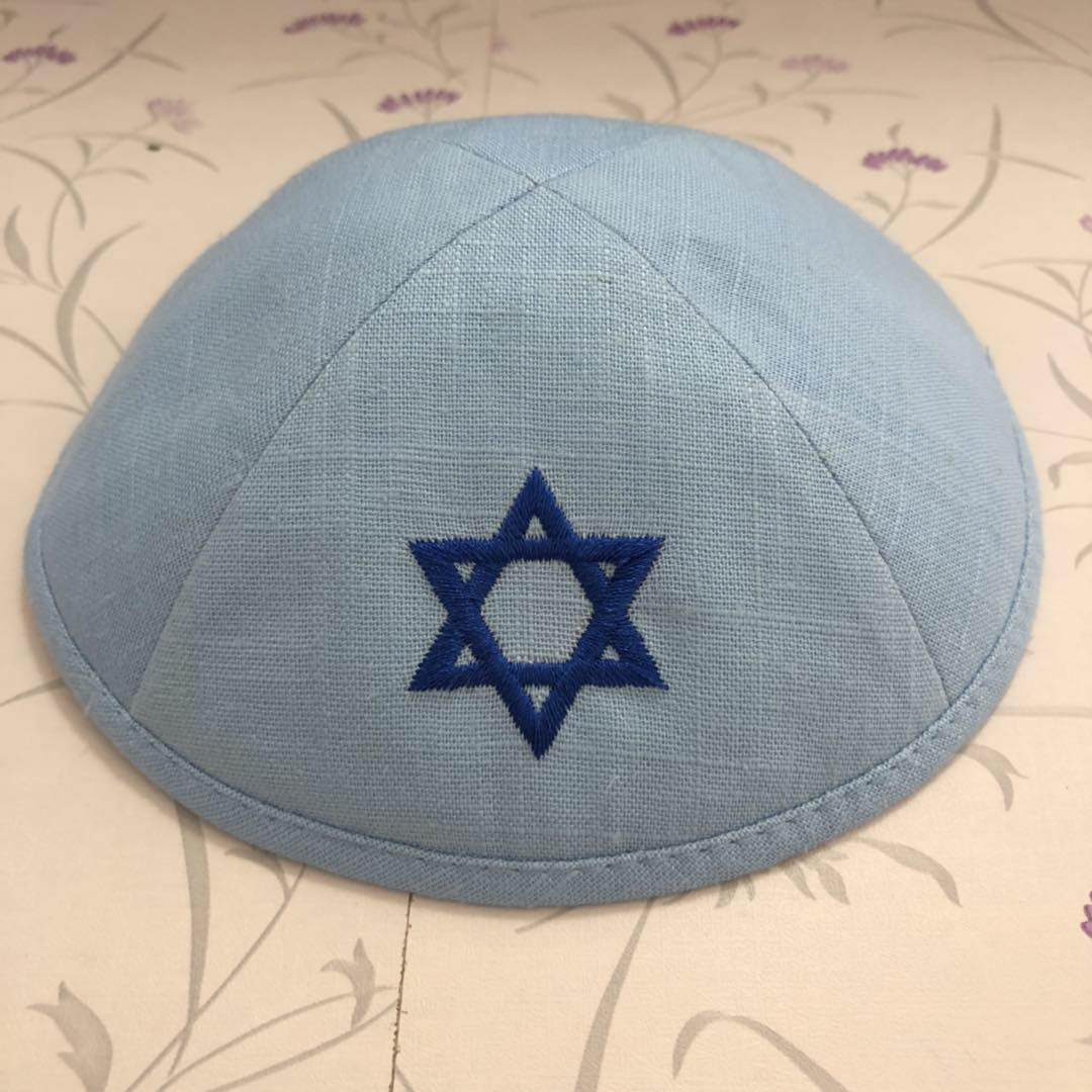 David Star Linen Kippot, Skyblue, Wedding Kippah Kippot Pro