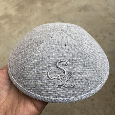 heather grey linen embroidery kippot kippah yarmulke
