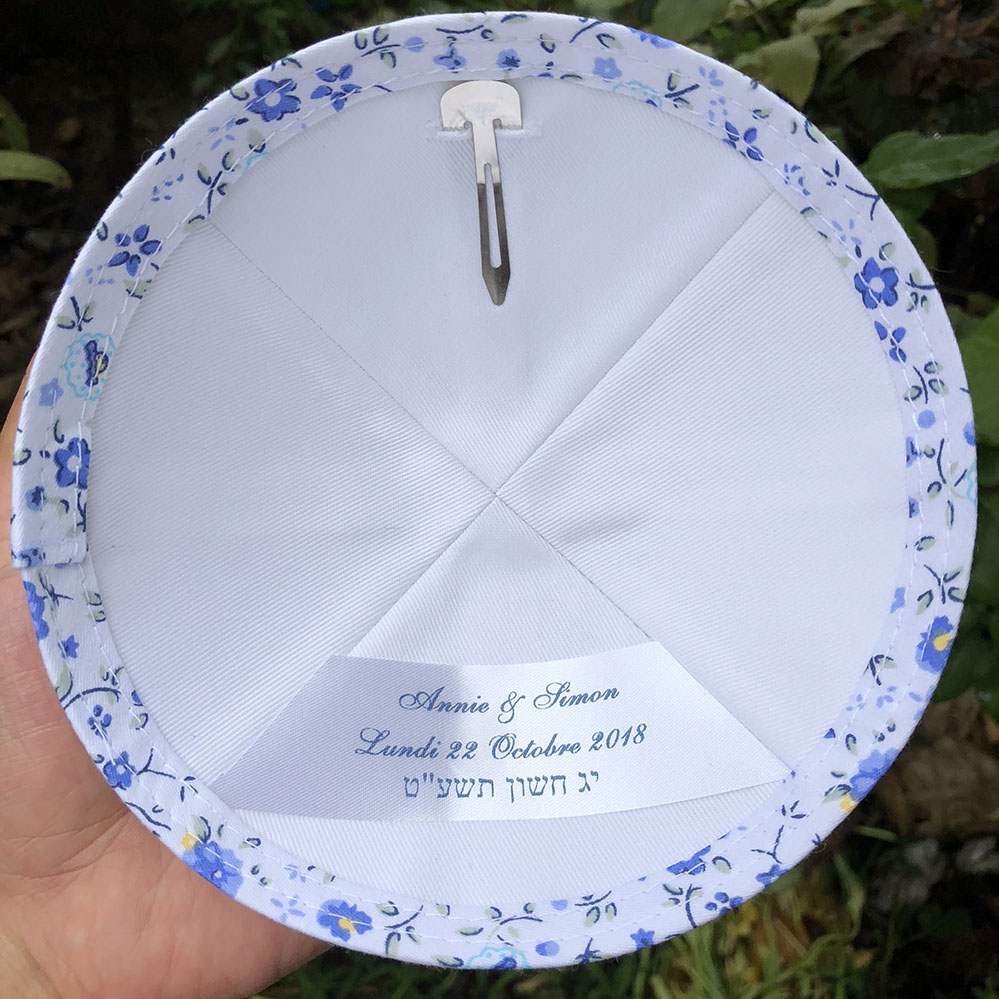 White Linen Kipa kippah kippot customized for wedding, Bar Mitzvah