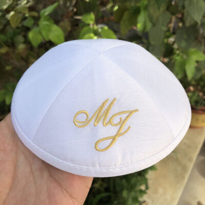 MJ-raw silk wedding kippah customized1