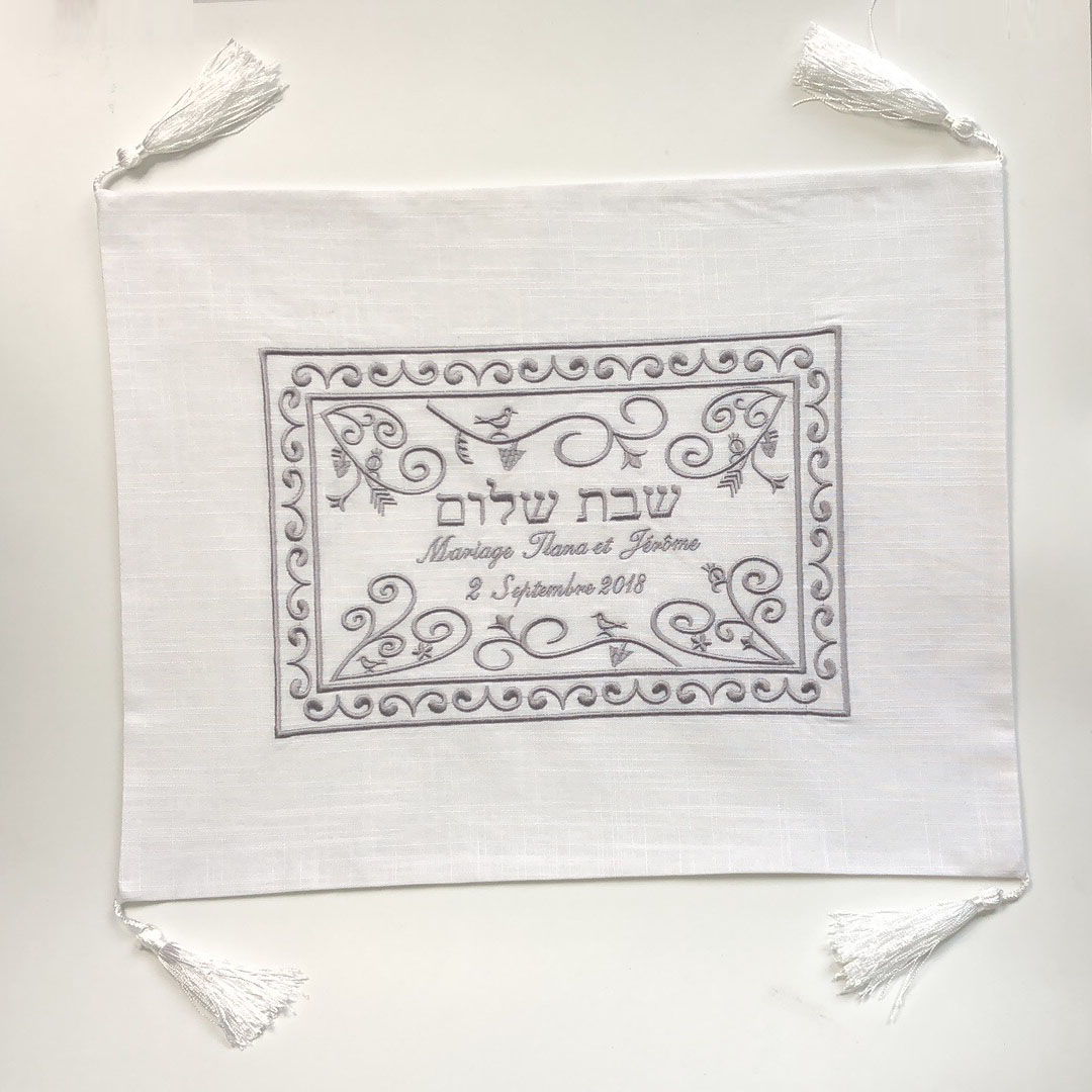 linen fabric challah cover customized embroidery1