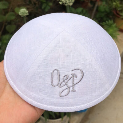 white linen fabric customize kippot kippah3