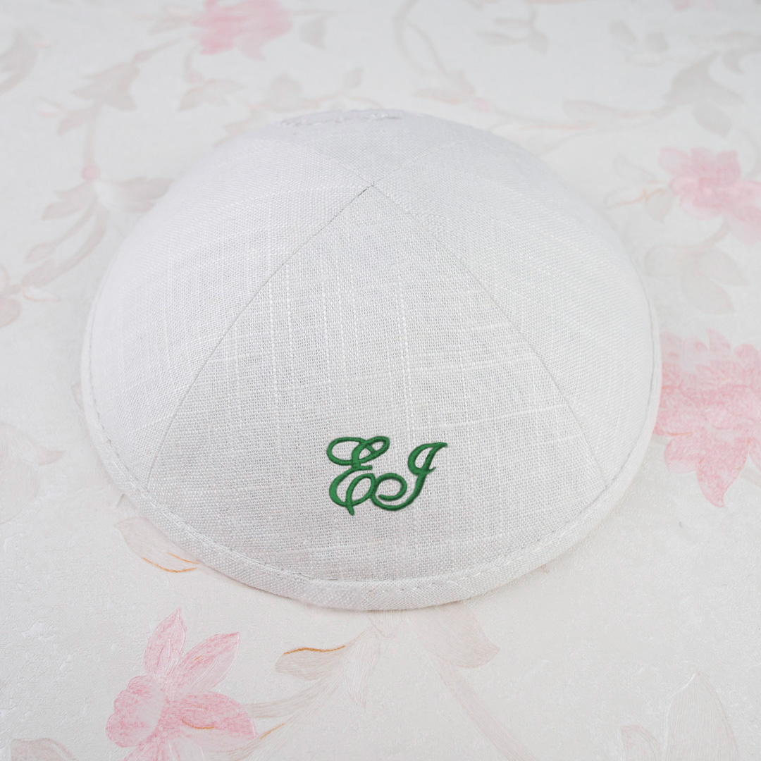 white linen kippot for wedding