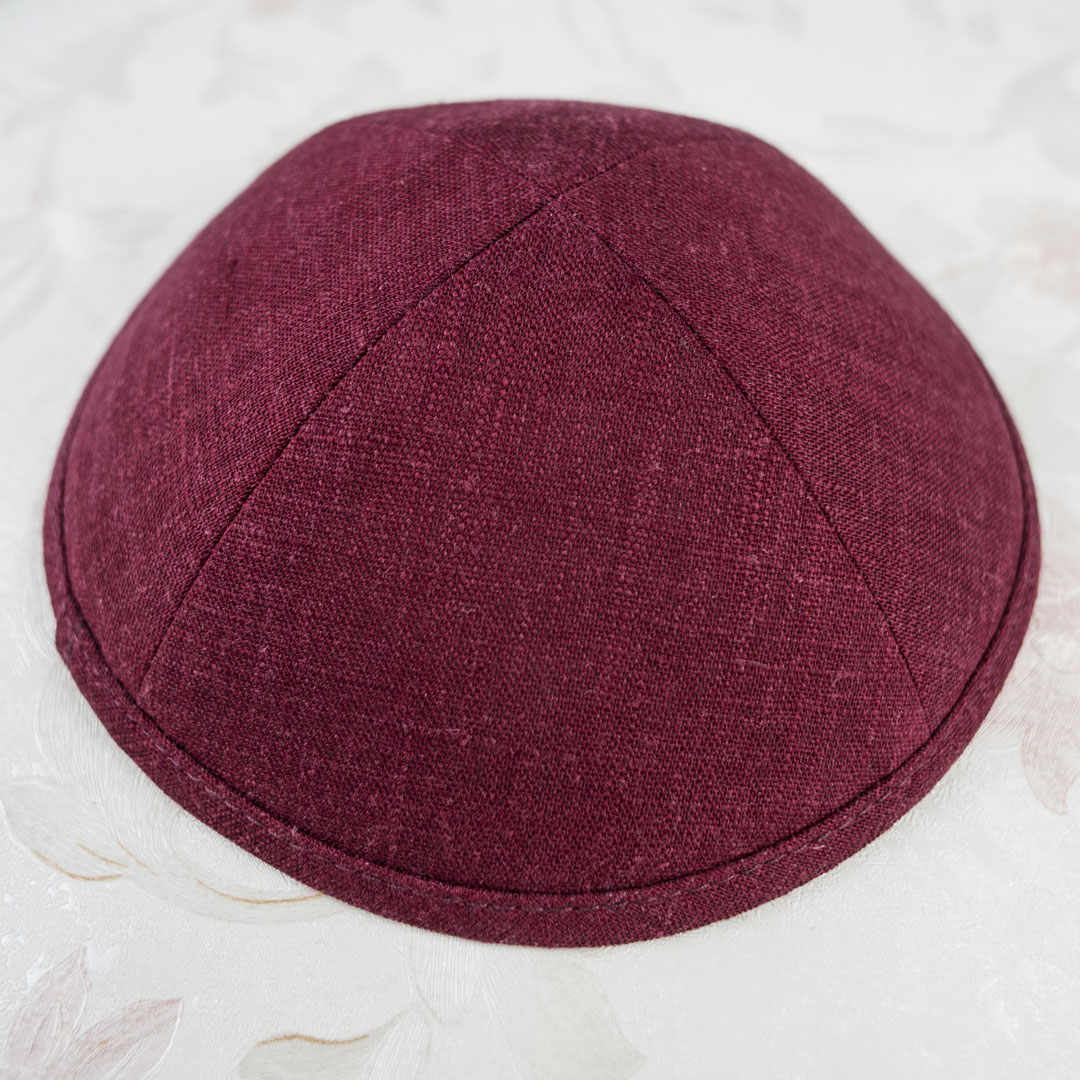Linen Kippah with Jacquard Floral Satin, Embroidery logo, wedding