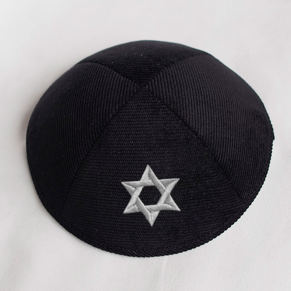 corduory kippah kippot yarmulkes-black-david star