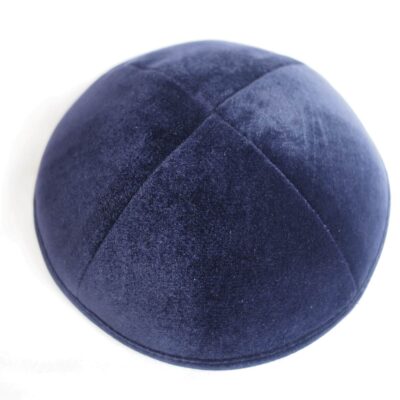 Navy Velvet Kippha with Special Printed Lining