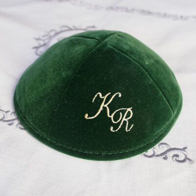 Green velvet kippah kippot yarmulk with logo