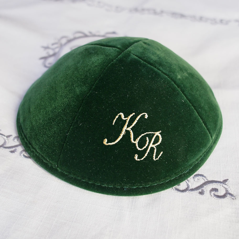 green velvet kippotpro with embroidery logo