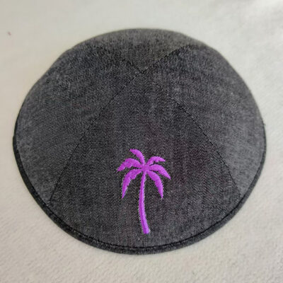 Black Denim Kippah with Customized Embroidery logo,  for wedding