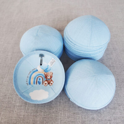 Custom blue linen Jewish kippah, custom digital print, round cap, wedding prayer cap