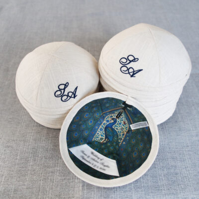 Custom linen Jewish kippah, custom digital printing, round cap, wedding prayer cap