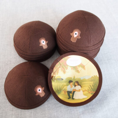 Custom linen Jewish kippah, custom digital printing, round cap, wedding prayer cap