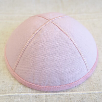 Hot Sale Pink Linen Kippot With special Ribbon Zigzag stitch Jewish yarmulk